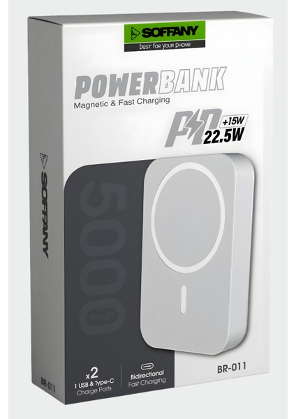 BR-011 5.000 mAh Magsafe P.Bank Type-C + USB Giriş-Çıkış Hızlı Şarj fiyatları