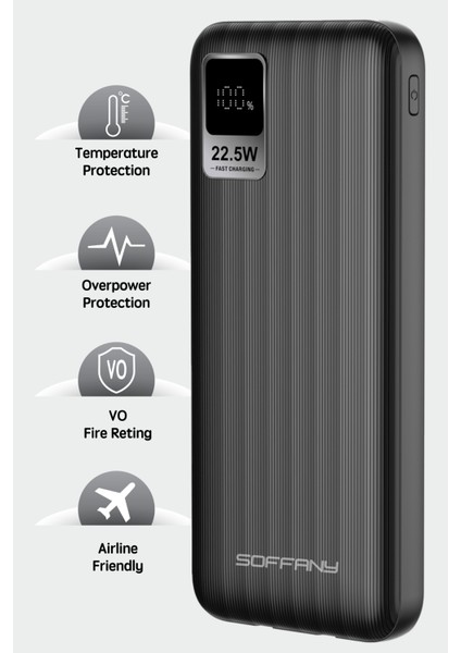 AG03-002 10.000 mAh P.Bank 22.5W 2 Type-C + 1 USB Çıkışlı Siyah