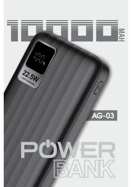 AG03-002 10.000 mAh P.Bank 22.5W 2 Type-C + 1 USB Çıkışlı Siyah fiyatları