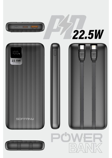 AG03-002 10.000 mAh P.Bank 22.5W 2 Type-C + 1 USB Çıkışlı Siyah modelleri