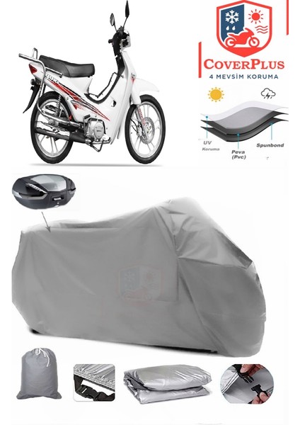 Yuki YK-100-7A Gusto Motor Brandası Gri Arka Çanta Uyumlu Motorsiket Brandası Motor Örtüsü Çadır Su Geçirmez Motosiklet Kılıfı Motor Brandası