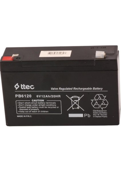 Ttec 6V 12AH Bakımsız Kuru Akü