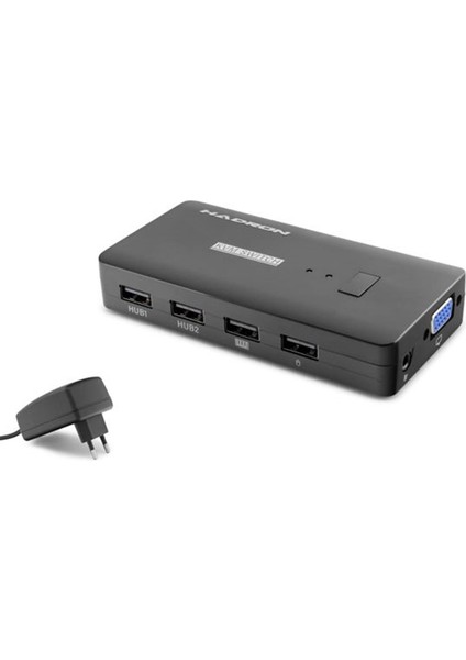 Hadron HDX1374 2 Port + 4- USB VGA Kvm Switch Kablolu Siyah