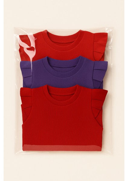 Kız Çocuk Kız Bebek 3lü Uzun Kollu Ribana Badi Seti 3 Lü Badi Seti Fırfır Detaylı %100 Pamuk modelleri