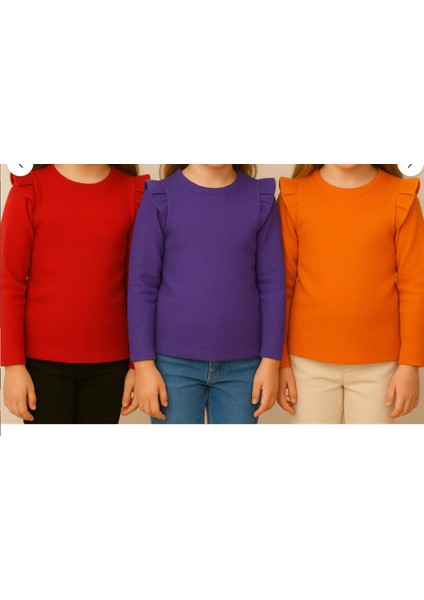 Kız Çocuk Kız Bebek 3lü Uzun Kollu Ribana Badi Seti 3 Lü Badi Seti Fırfır Detaylı %100 Pamuk indirimleri