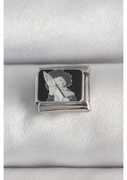 316L Çelik Gümüş Renk Siyah Işlemeli Portre Model Nomination Charm