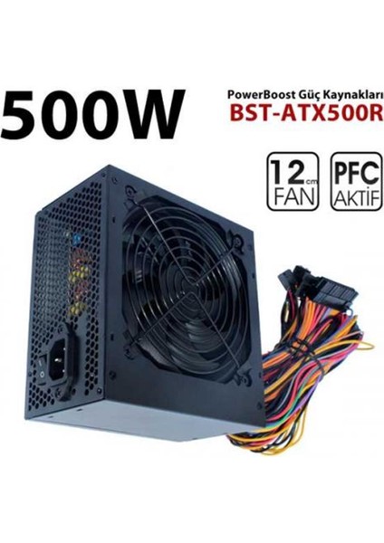 Powerboost PB500AR 500W Apfc 2-Pcı-E 6+2 Pin 12CM Siyah Fanlı Atx Power Supply