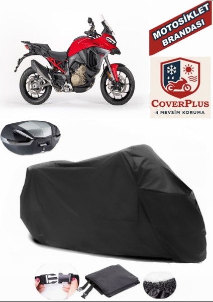 Ducati Multistrada V4 S Motor Brandası Siyah Arka Çanta Uyumlu Motorsiket Brandası Motor Örtüsü Çadır Su Geçirmez Motosiklet Kılıfı Motor Brandası