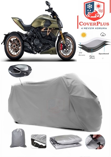 Ducati Diavel V4 Motor Brandası Gri Arka Çanta Uyumlu Motorsiket Brandası Motor Örtüsü Çadır Su Geçirmez Motosiklet Kılıfı Motor Brandası