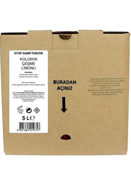 Eyüp Sabri Tuncer Çeşme Limonu Kolonyası 5lt Bag In Box Endüstriyel
