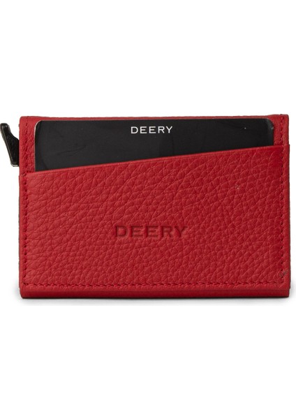 Erkek Hakiki Deri Kırmızı Mekanizmalı Yatay Cüzdan - 00611ZKRMZ01