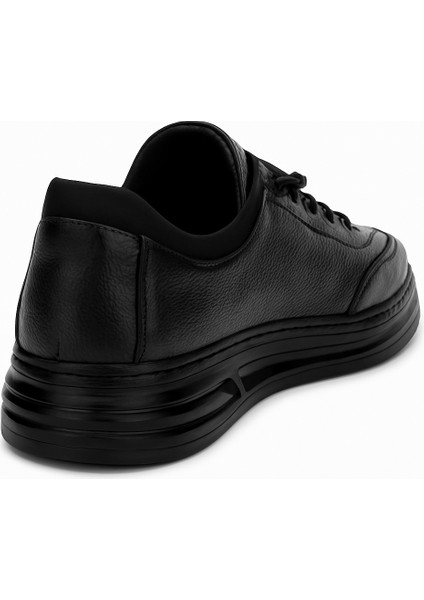 GR0407 Hakiki Deri Akıllı Bağcık Bilekten Streçli Yüksek Taban Ortopedik Siyah Erkek Ayakkabı