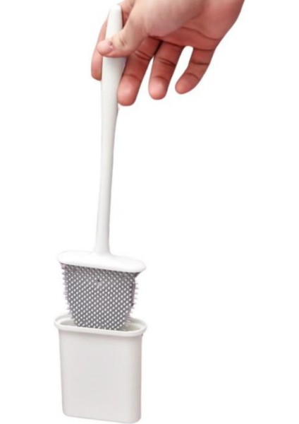 Silikon Tuvalet Fırçası Set Beyaz Renk - Wc Klozet Fırçası - Bükülebilir Silikon Fırça