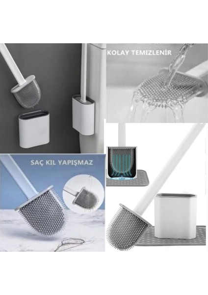 Silikon Tuvalet Fırçası Set Beyaz Renk - Wc Klozet Fırçası - Bükülebilir Silikon Fırça fiyatları