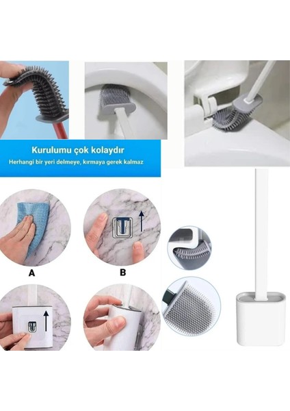 Silikon Tuvalet Fırçası Set Beyaz Renk - Wc Klozet Fırçası - Bükülebilir Silikon Fırça modelleri