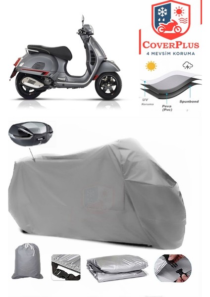 Vespa Gts 125 Super Motor Brandası Gri Arka Çanta Uyumlu Motorsiket Brandası Motor Örtüsü Çadır Su Geçirmez Motosiklet Kılıfı Motor Brandası