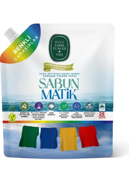 Doğal Zeytinyağı Içerikli Çamaşır Yıkama Sıvısı Renkliler 1,5 Lt