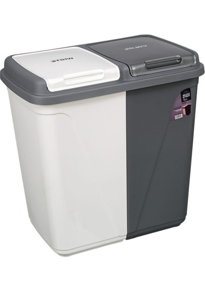 90 Lt Iki Bölmeli Kirli Çamaşır Sepeti Çift Hazneli Büyük Boy Kapaklı Gri-Beyaz