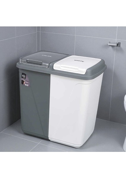 90 Lt Iki Bölmeli Kirli Çamaşır Sepeti Çift Hazneli Büyük Boy Kapaklı Gri-Beyaz modelleri