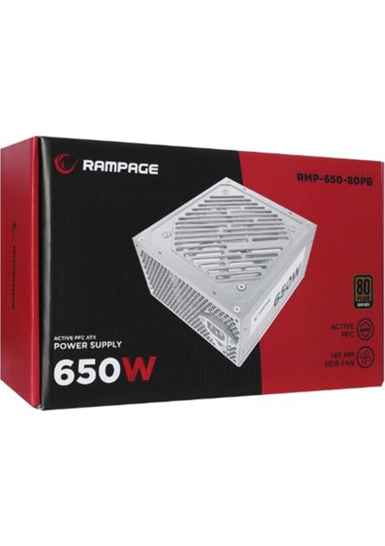 Rampage RMP-600-80P 600W 80PLUS Bronze 12CM Fan Aktif Pfc Beyaz Power Supply