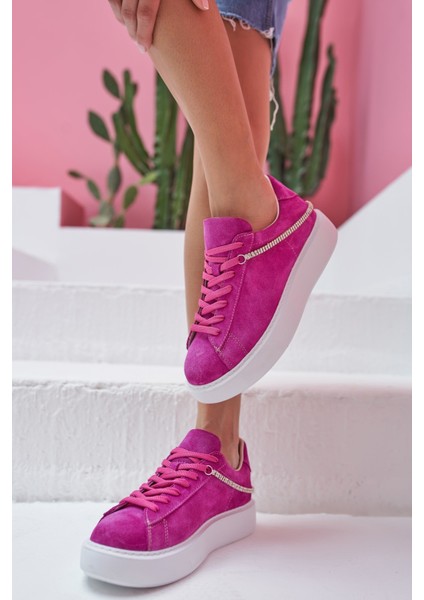 Polinas Kadin Camel Taş Detay Gercek Deri Suet Sneaker