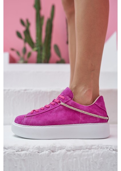 Polinas Kadin Camel Taş Detay Gercek Deri Suet Sneaker