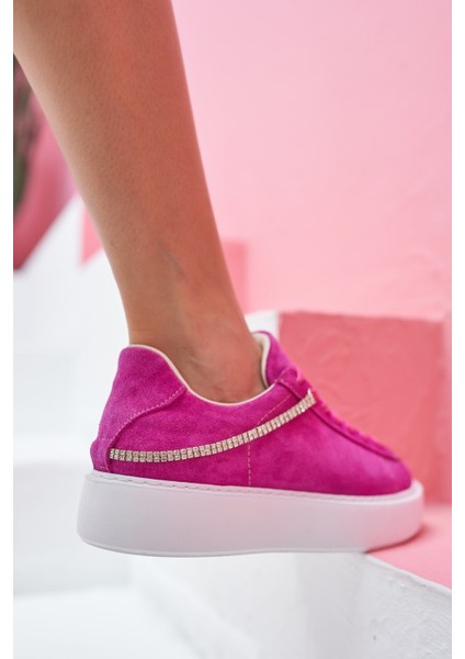 Polinas Kadin Camel Taş Detay Gercek Deri Suet Sneaker