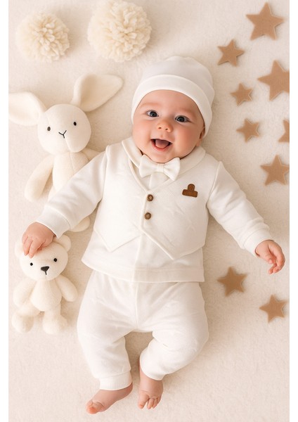 Organik Lüx Smokin Zıbın Seti 0-3 Ay Yeni Doğan Erkek Bebek Hastane Çıkışı 5 Li Kutulu Premium Ürün