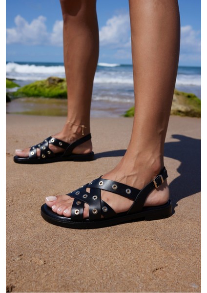 Allison Kadin Siyah Gercek Deri Ispanya Uretım Sandalet indirimleri