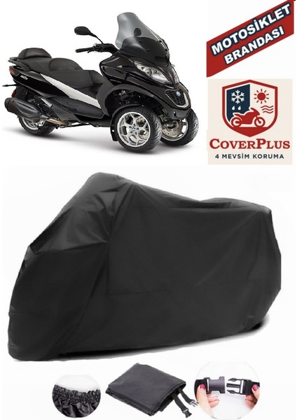 Piaggio Mp3 250 Motor Brandası Siyah Motorsiket Brandası Motor Örtüsü Çadır Su Geçirmez Motosiklet Kılıfı Motor Brandası