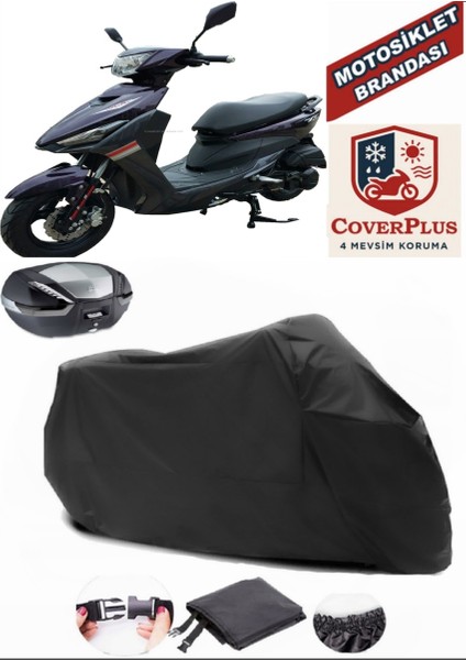 Ramzey Kalipso 125-8 Motor Brandası Siyah Arka Çanta Uyumlu Motorsiket Brandası Motor Örtüsü Çadır Su Geçirmez Motosiklet Kılıfı Motor Brandası
