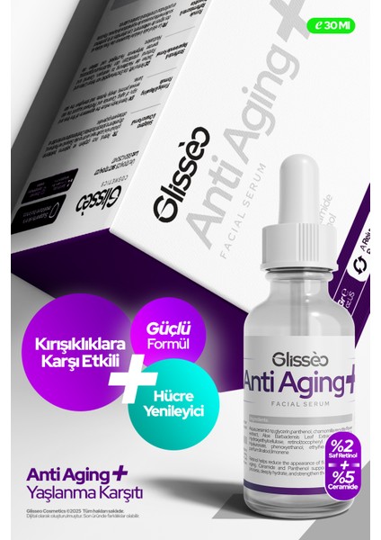 Antiaging %2 Saf Retinol %5 Seramid Katkılı Hücre Onarıcı, Kırışıklıklara Karşıt & Cilt Onarıcı Bakım Yüz Bakım Serumu 30 ml