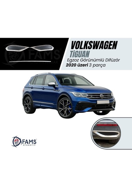 VW Tiguan Krom Egzoz Görünümü Difüzör 3 Parça 2020>