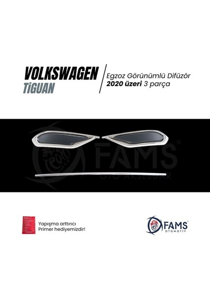 VW Tiguan Krom Egzoz Görünümü Difüzör 3 Parça 2020> fiyatları