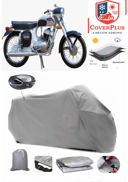 Jawa 250 Motor Brandası Gri Arka Çanta Uyumlu Motorsiket Brandası Motor Örtüsü Çadır Su Geçirmez Motosiklet Kılıfı Motor Brandası