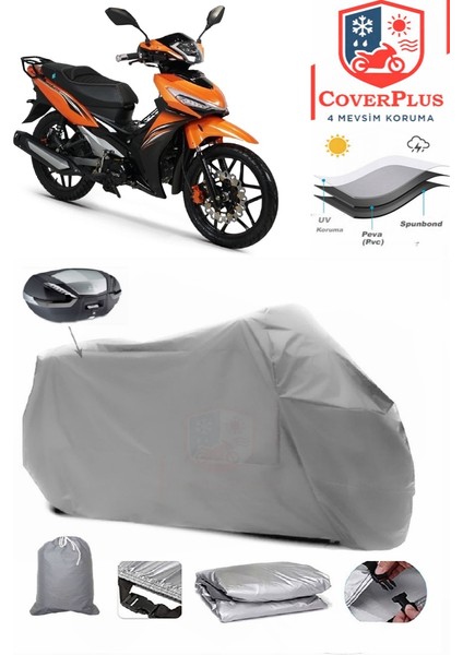 Rks Easy Pro 50 Motor Brandası Gri Arka Çanta Uyumlu Motorsiket Brandası Motor Örtüsü Çadır Su Geçirmez Motosiklet Kılıfı Motor Brandası