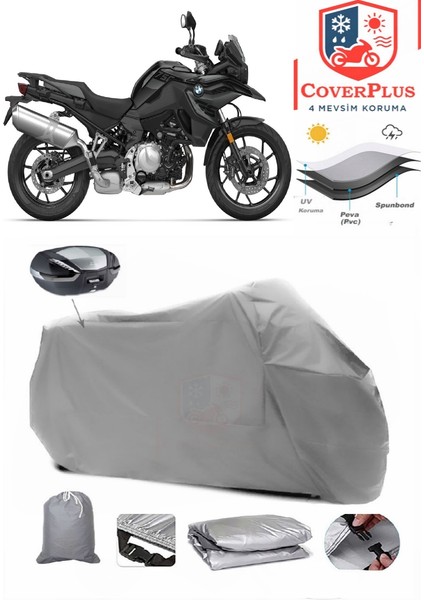 Bmw F 750 Gs Motor Brandası Gri Arka Çanta Uyumlu Motorsiket Brandası Motor Örtüsü Çadır Su Geçirmez Motosiklet Kılıfı Motor Brandası