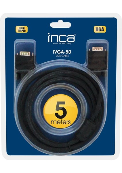 Inca Ivga-50 VGA 5mt Altın Uçlu Blister VGA Kablo ( Yüzde 99.50 Bakır)