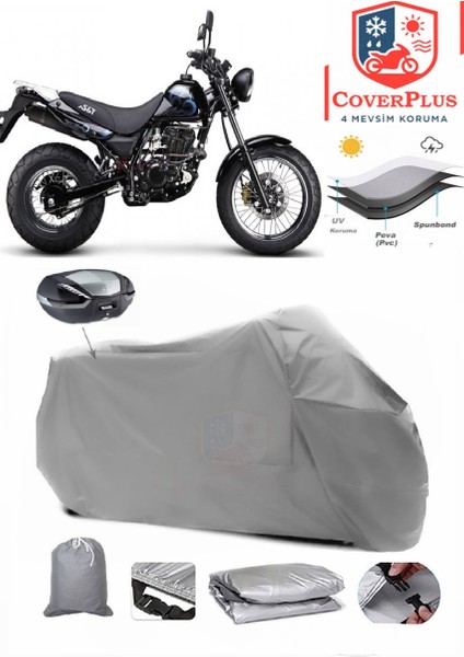 Kanuni Rt 125 D Motor Brandası Gri Arka Çanta Uyumlu Motorsiket Brandası Motor Örtüsü Çadır Su Geçirmez Motosiklet Kılıfı Motor Brandası