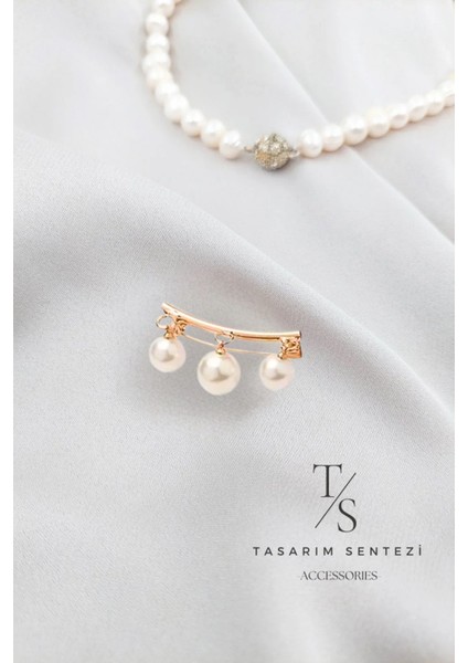 Broş Metal Rozet 3 Incili Yaka Kıyafet Eşarp Fular Atkı Şal Takı Aksesuar Hediye