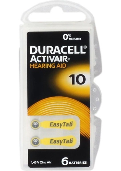 Duracell 10 Numara Düğme Kulaklık Pili Işitme Cihazı Için 6'lı Paket