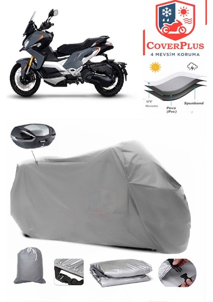 Peugeot Xp 400 Motor Brandası Gri Arka Çanta Uyumlu Motorsiket Brandası Motor Örtüsü Çadır Su Geçirmez Motosiklet Kılıfı Motor Brandası