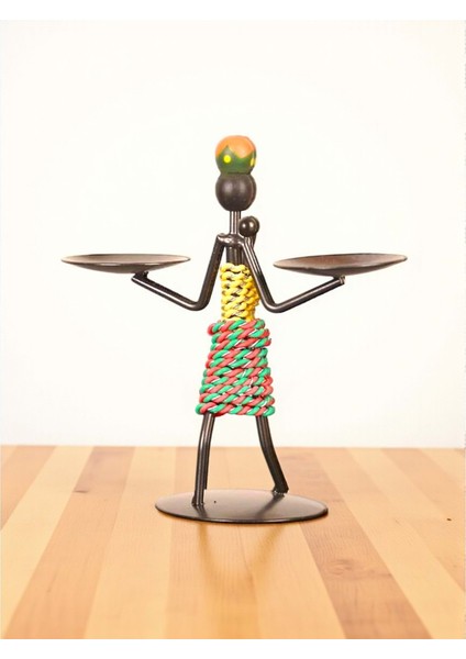 Retro Etnik Afrika Figürlü Çift Mumluk - Dekoratif Şamdan Tutucu (14 Cm) fiyatları