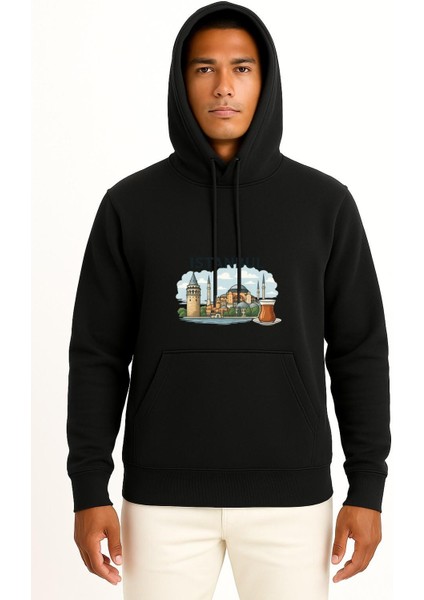 Kapüşonlu Istanbul - Ayasofya Camii ve Çay Göğüs Tasarımlı Unisex Sweatshirt