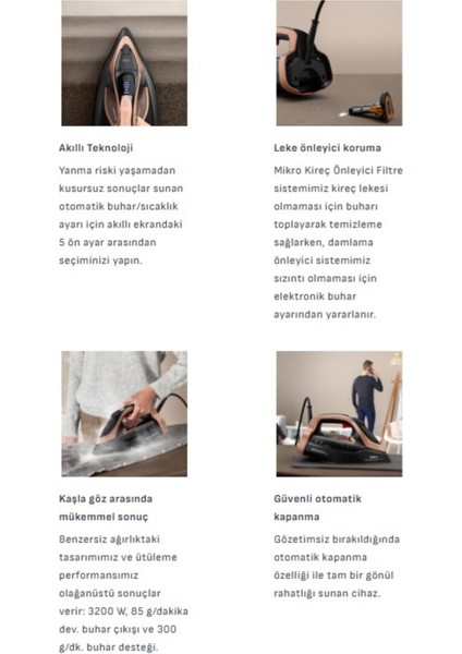 Kumaşa Göre Isı Ayarlayan 3200W Akıllı Ultimate Power Pro 300GR Şok Buharlı Ütü-Otomatik Kapanma +Şarjlı Hav &yün Temizleyici