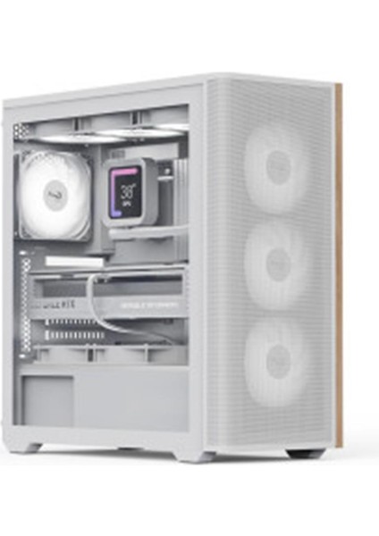 Aerocool Ae D501A Wh 4X12CM Fanlı Ahşap Ön Panel Tempered Cam Yan ve Mesh Ön Panel, USB Type-C,atx