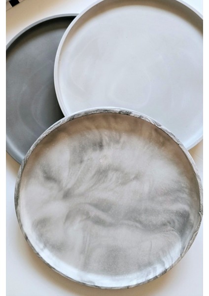 25 cm Mermer Desenli Yuvarlak Dekoratif Tepsi / Mum Tepsisi / Biblo Tepsisi modelleri