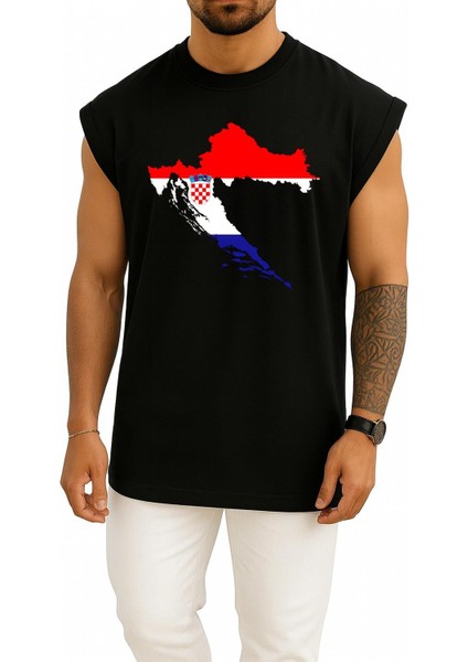 Oversize Hırvatistan Haritası Göğüs Tasarımlı Atlet
