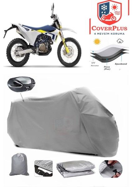 Husqvarna Enduro 701 Motor Brandası Gri Arka Çanta Uyumlu Motorsiket Brandası Motor Örtüsü Çadır Su Geçirmez Motosiklet Kılıfı Motor Brandası