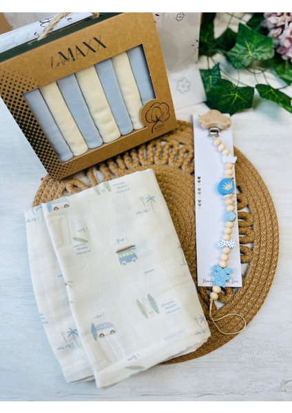 Karavan Desenli Müslin Battaniyeli Hediye Seti Erkek Bebek modelleri